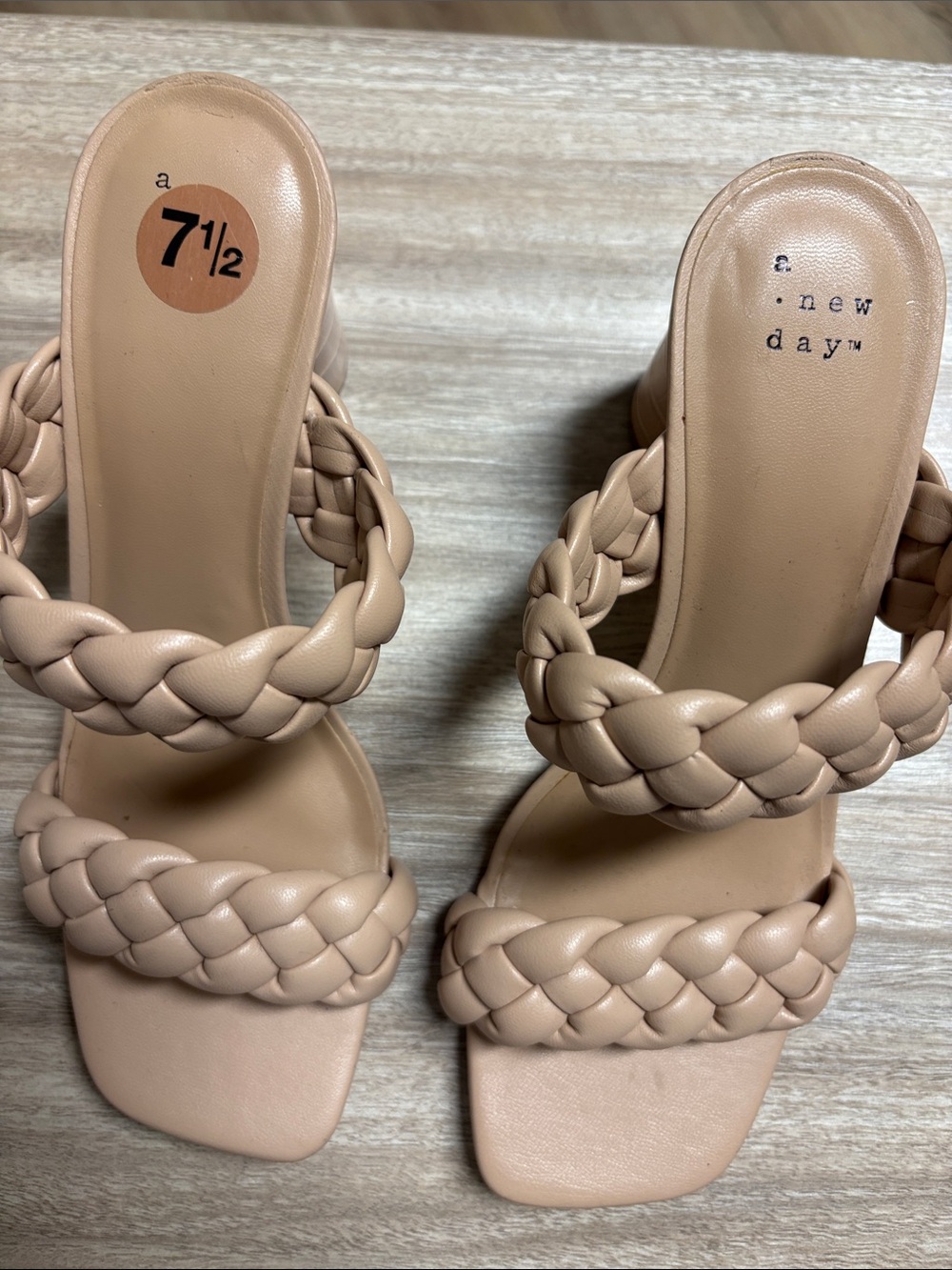a new day Braided Double-Strap Nude Block Heel Mules